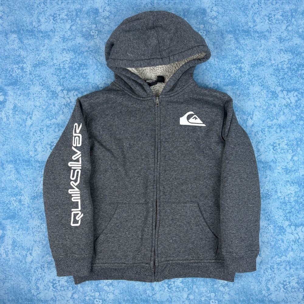 Quiksilver Gray Sherpa Lined Full Zip Hoodie Sweatshirt Boys Medium